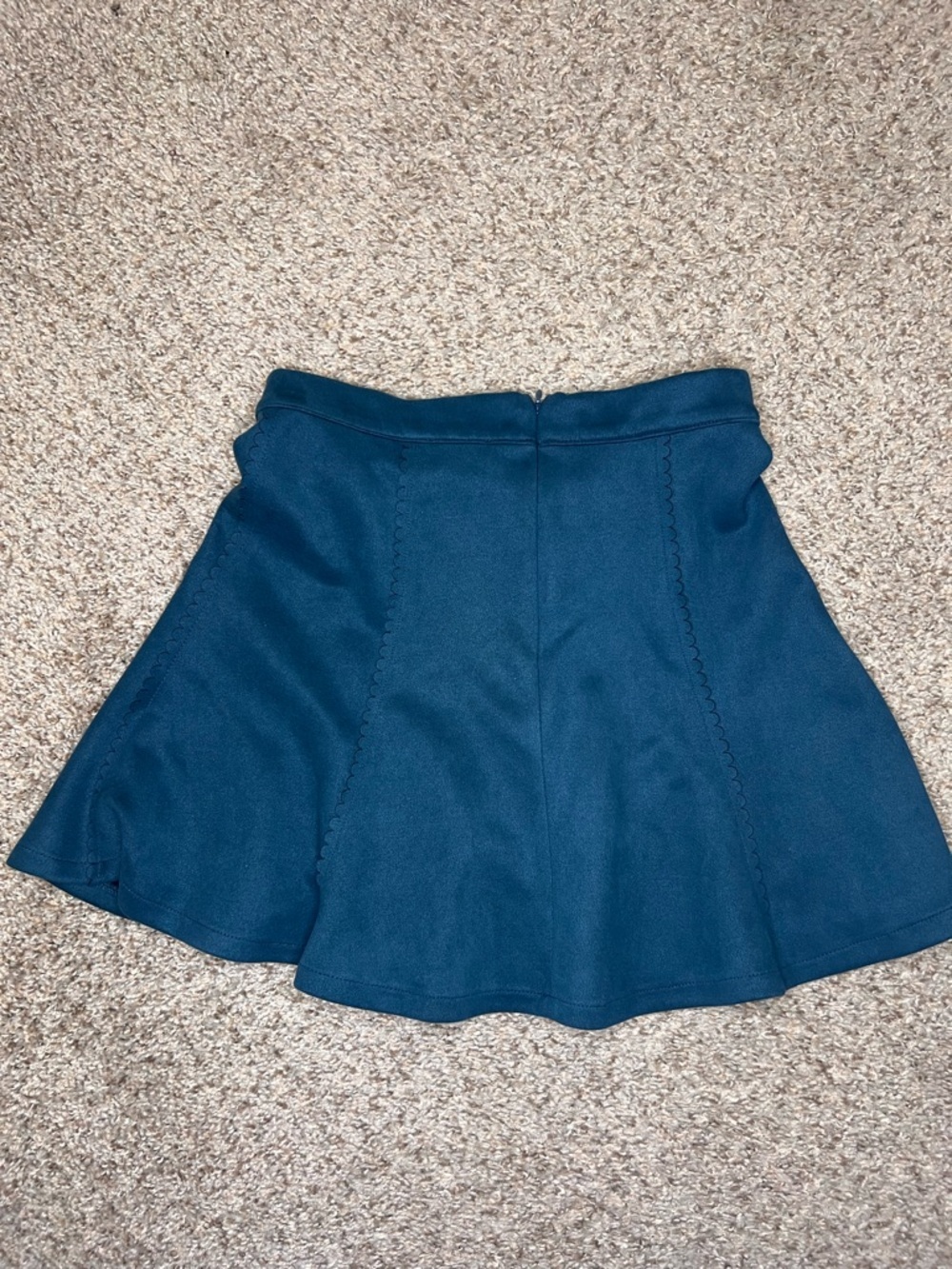 Teal Faux Suede Mini Skirt Scallop Seam A-Line Size Small Soft Velvet Feel - Picture 6 of 9
